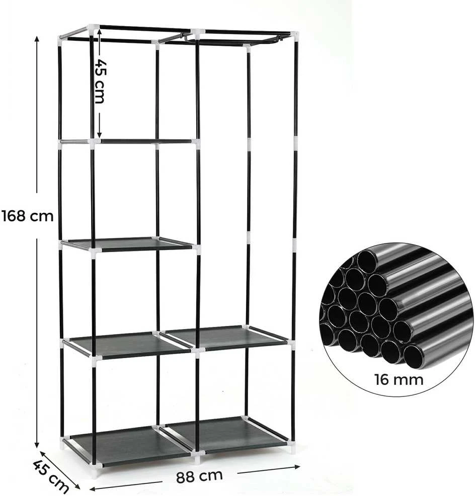 Songmics Audinys drabužių spinta 170 x 88 cm juoda