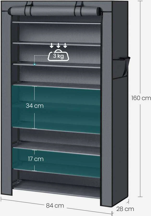 Songmics Batų stovas su dangčiu 88 cm Pilka
