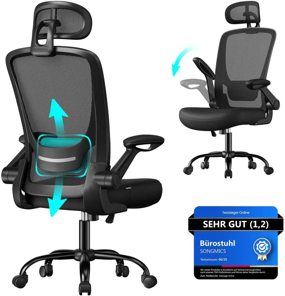 Songmics Ergonomiška biuro kėdė su tinkleliu rašalu juoda