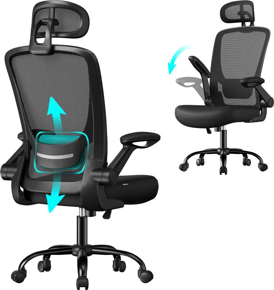Songmics Ergonomiška biuro kėdė su tinkleliu rašalu juoda