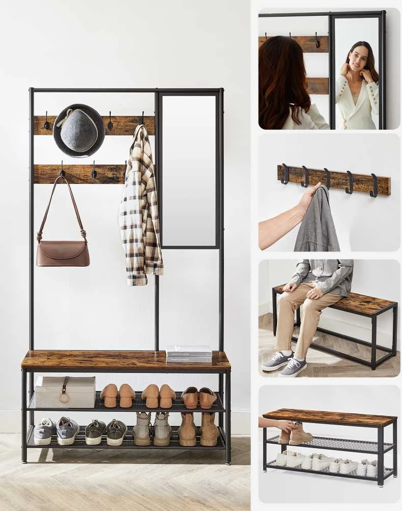 Songmics Drabužių kabykla, 98x35x180 cm, juoda, ruda