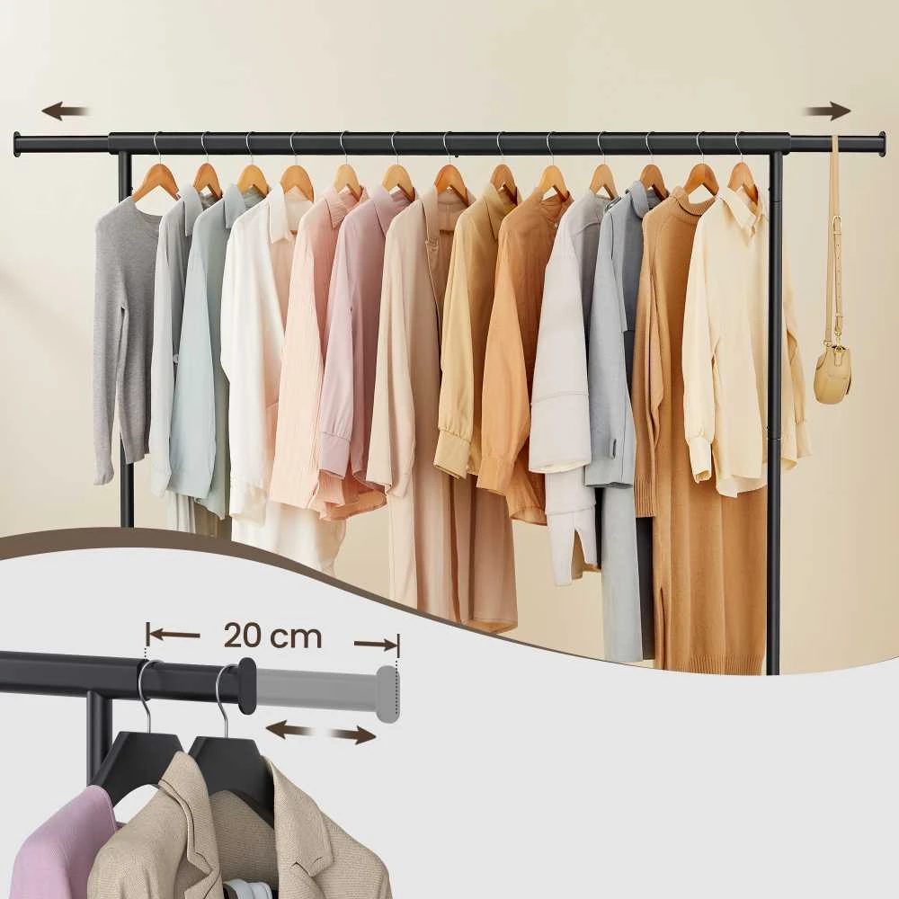 Songmics Drabužių lentyna ant ratukų 45 x (160-200) x 162,9 cm matinė juoda