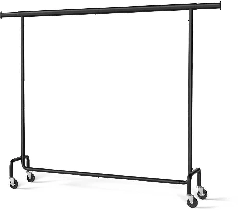 Songmics Drabužių lentyna ant ratukų 45 x (160-200) x 162,9 cm matinė juoda