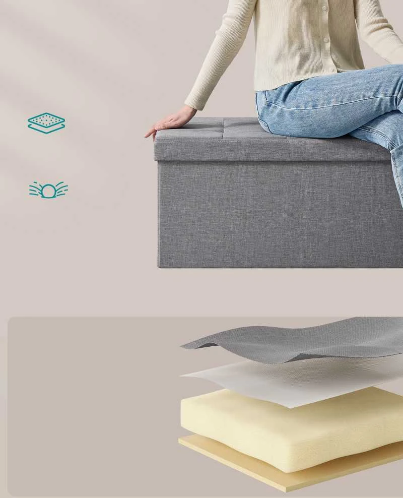 Songmics Suoliukas su daiktadėže 76 cm Šviesiai pilka