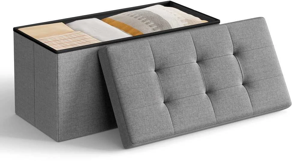 Songmics Suoliukas su daiktadėže 76 cm Šviesiai pilka