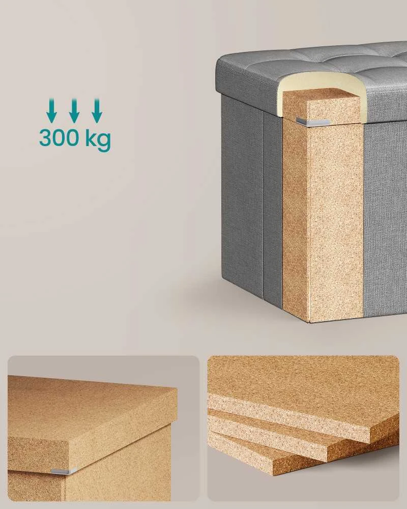 Songmics Suoliukas su daiktadėže 76 cm Šviesiai pilka