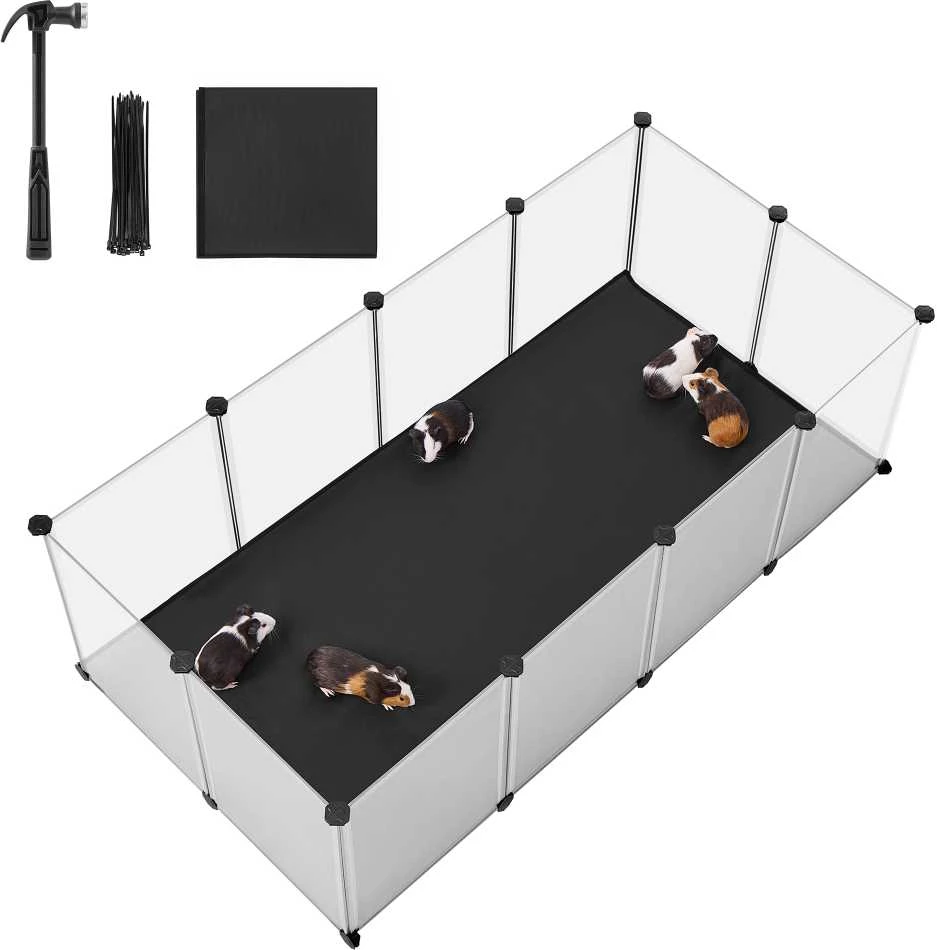 Songmics Mažų gyvūnų aptvaras su pagrindo plokštėmis 143 x 73 x 46 cm