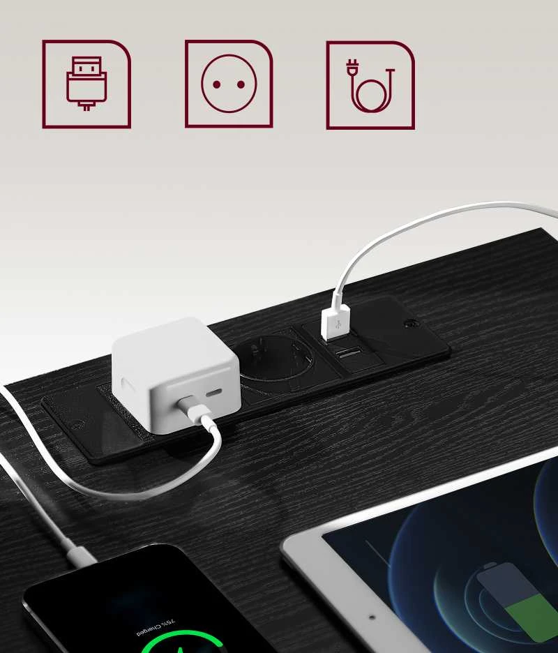 Vasagle 2 naktinių staliukų rinkinys 2 USB jungtys modernus juodmedžio juodos spalvos