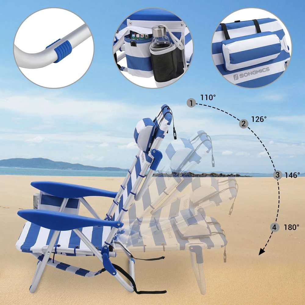 Songmics Paplūdimio kėdė, 63x68x75 cm, mėlyna