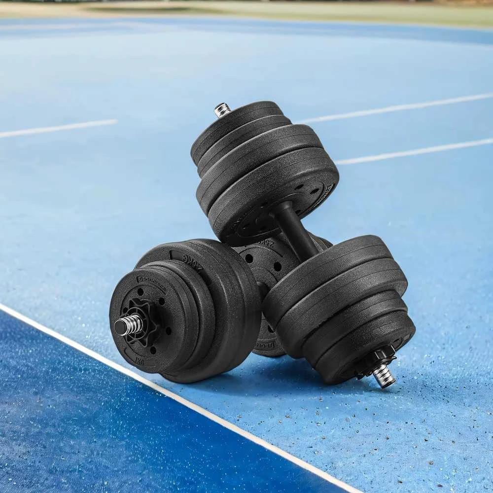 SONGMICS 2-in-1 hanteliai, hantelių rinkinys su jungiamuoju plieniniu vamzdžiu, 2 x 15 kg, juodos spalvos