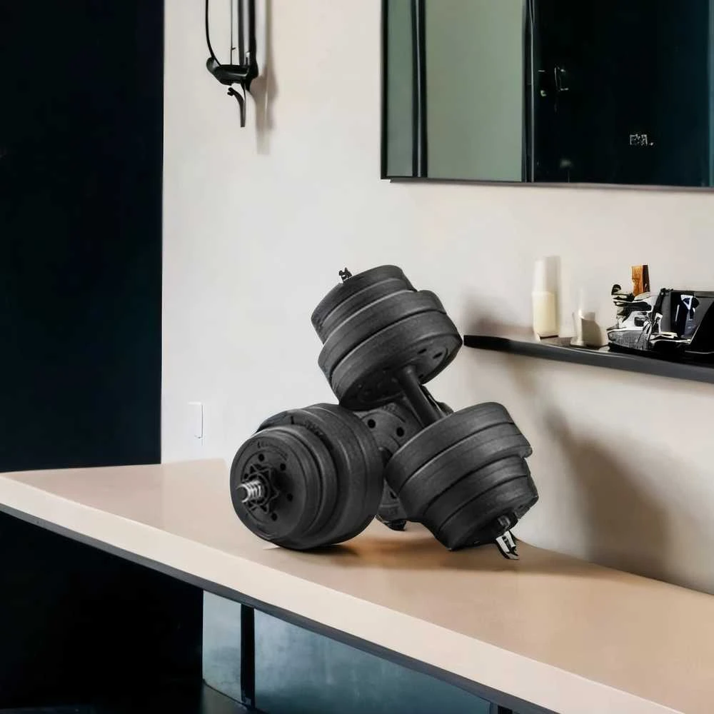 SONGMICS 2-in-1 hanteliai, hantelių rinkinys su jungiamuoju plieniniu vamzdžiu, 2 x 15 kg, juodos spalvos