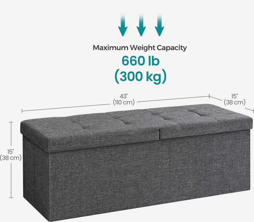 Songmics Suoliukas su atlenkiamu dangčiu 110 cm tamsiai pilkos spalvos
