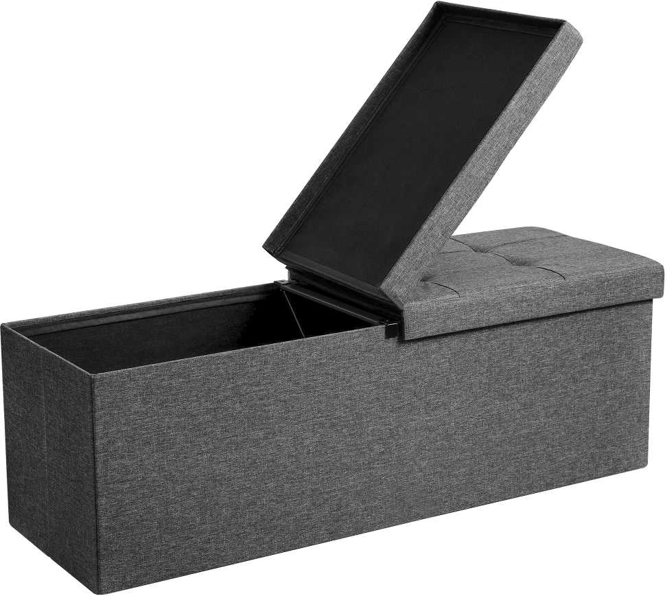 Songmics Suoliukas su atlenkiamu dangčiu 110 cm tamsiai pilkos spalvos
