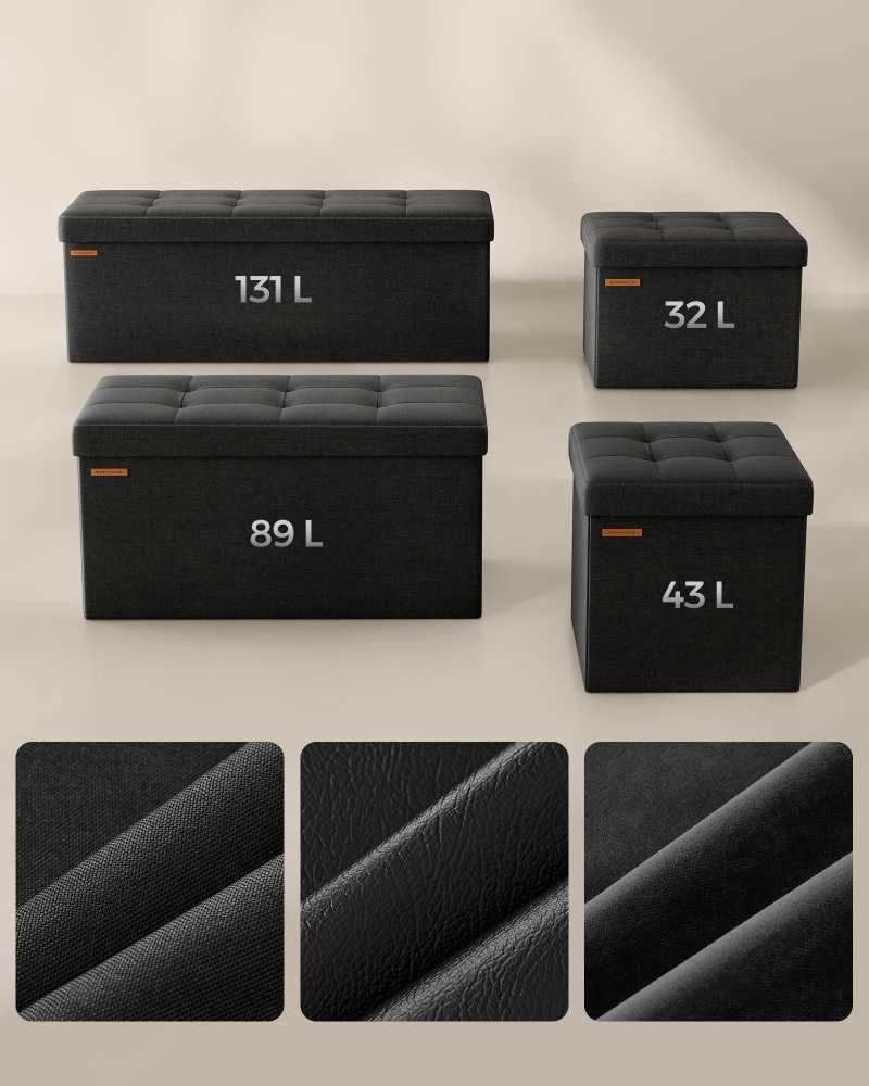 Songmics Sulankstomas 76 cm suolas su daiktadėže, juodas