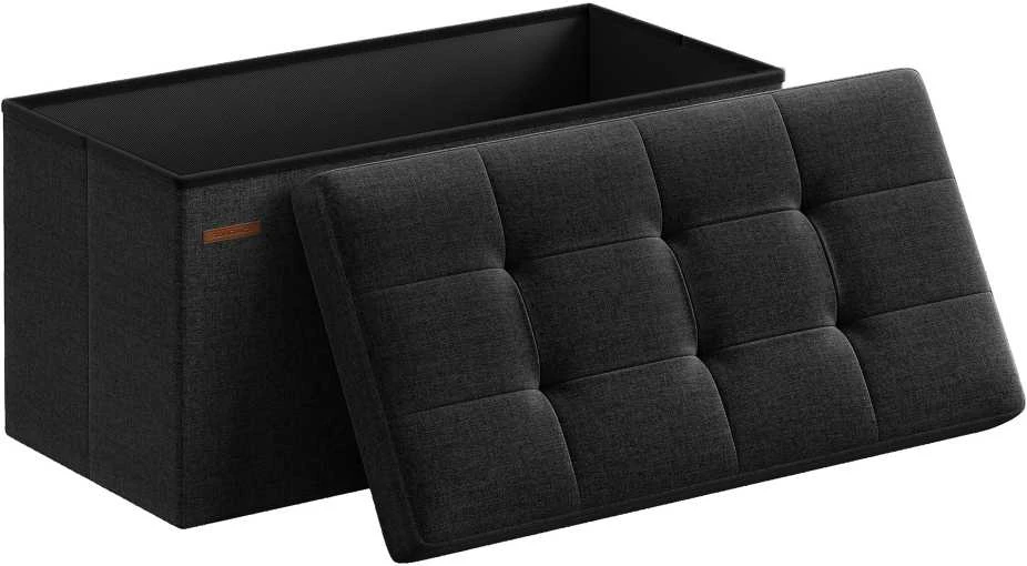 Songmics Sulankstomas 76 cm suolas su daiktadėže, juodas