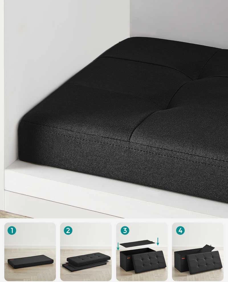 Songmics Sulankstomas 76 cm suolas su daiktadėže, juodas