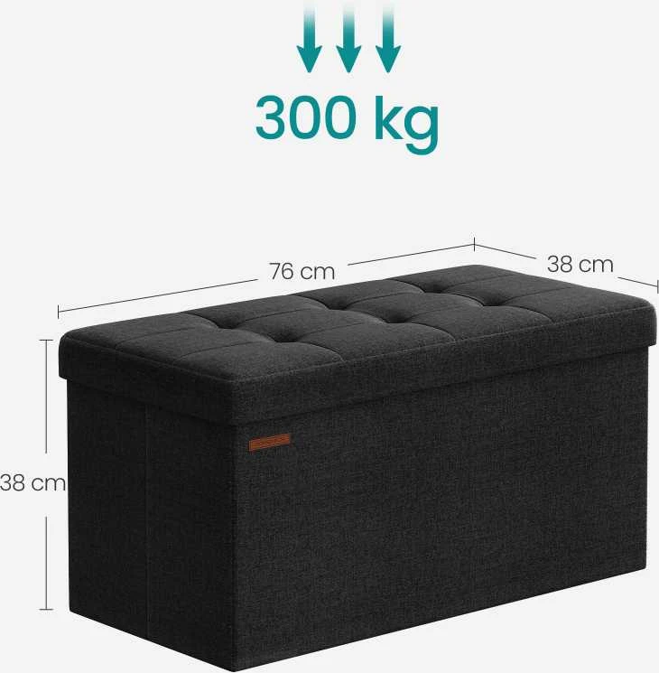 Songmics Sulankstomas 76 cm suolas su daiktadėže, juodas