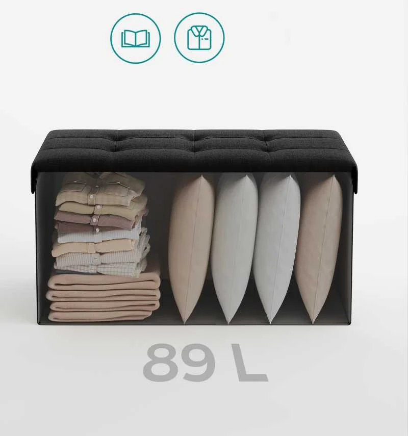 Songmics Sulankstomas 76 cm suolas su daiktadėže, juodas