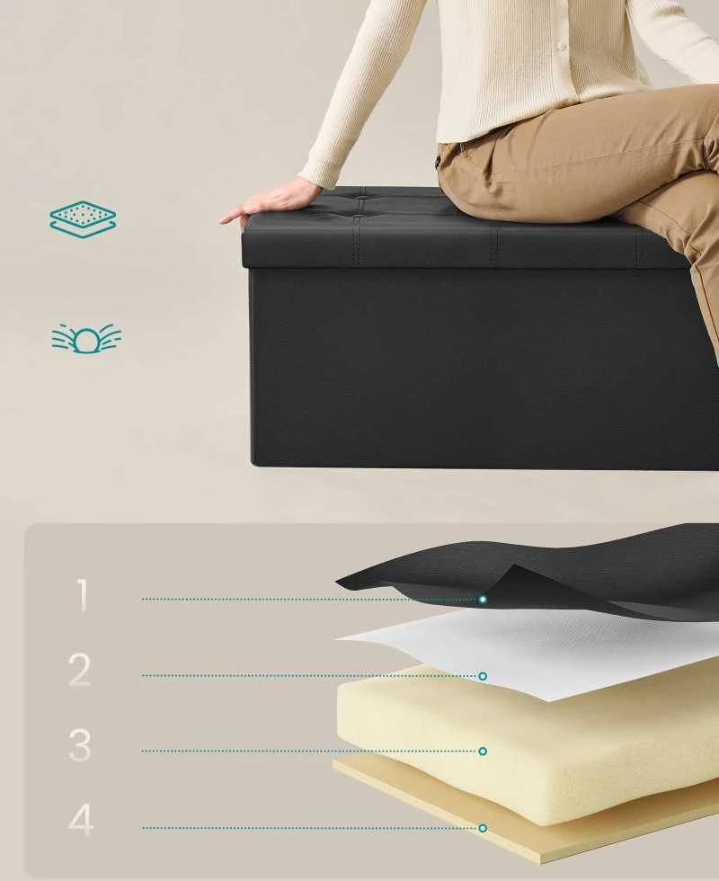 Songmics Suoliukas su saugykla 76 cm dirbtinė oda, juoda