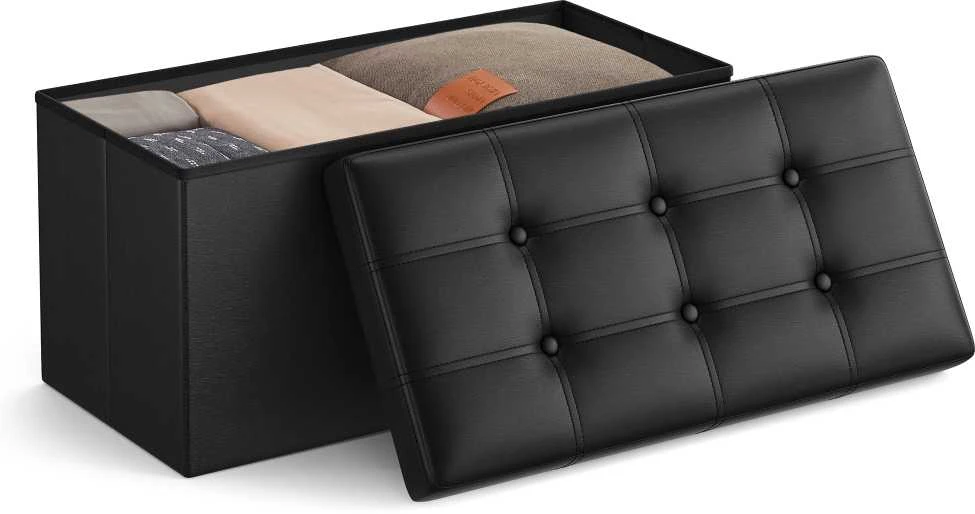 Songmics Suoliukas su saugykla 76 cm dirbtinė oda, juoda