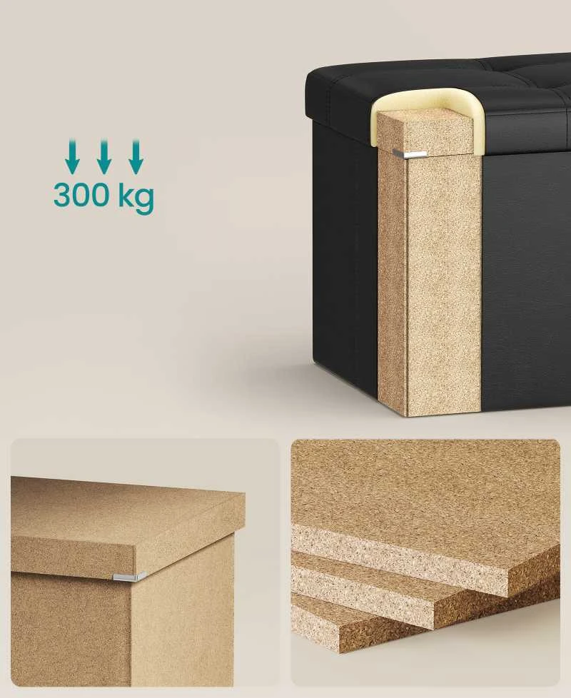 Songmics Suoliukas su saugykla 76 cm dirbtinė oda, juoda