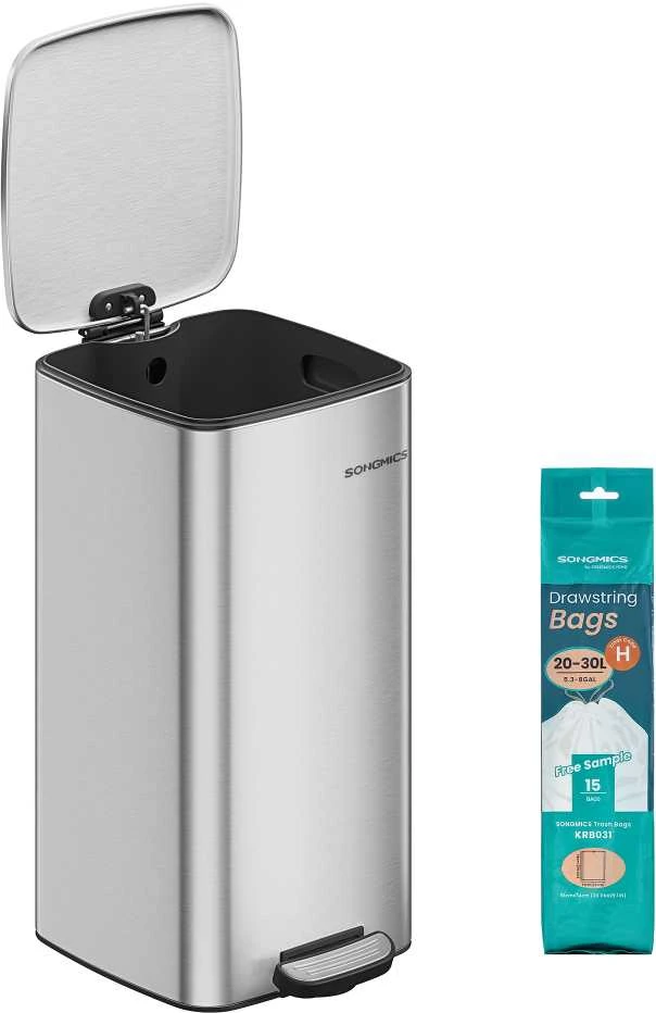 Songmics 30 litrų talpos plieninė šiukšliadėžė metallic sidabrinis