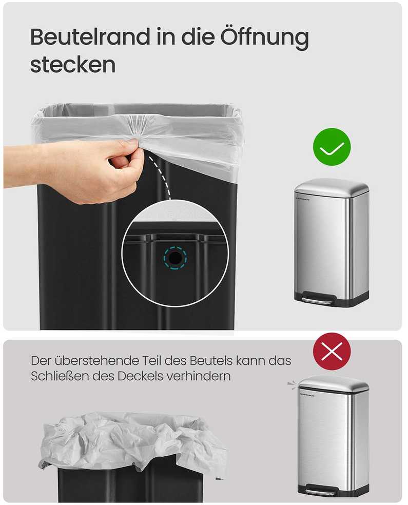 Songmics Šiukšliadėžė 30L nerūdijančio plieno