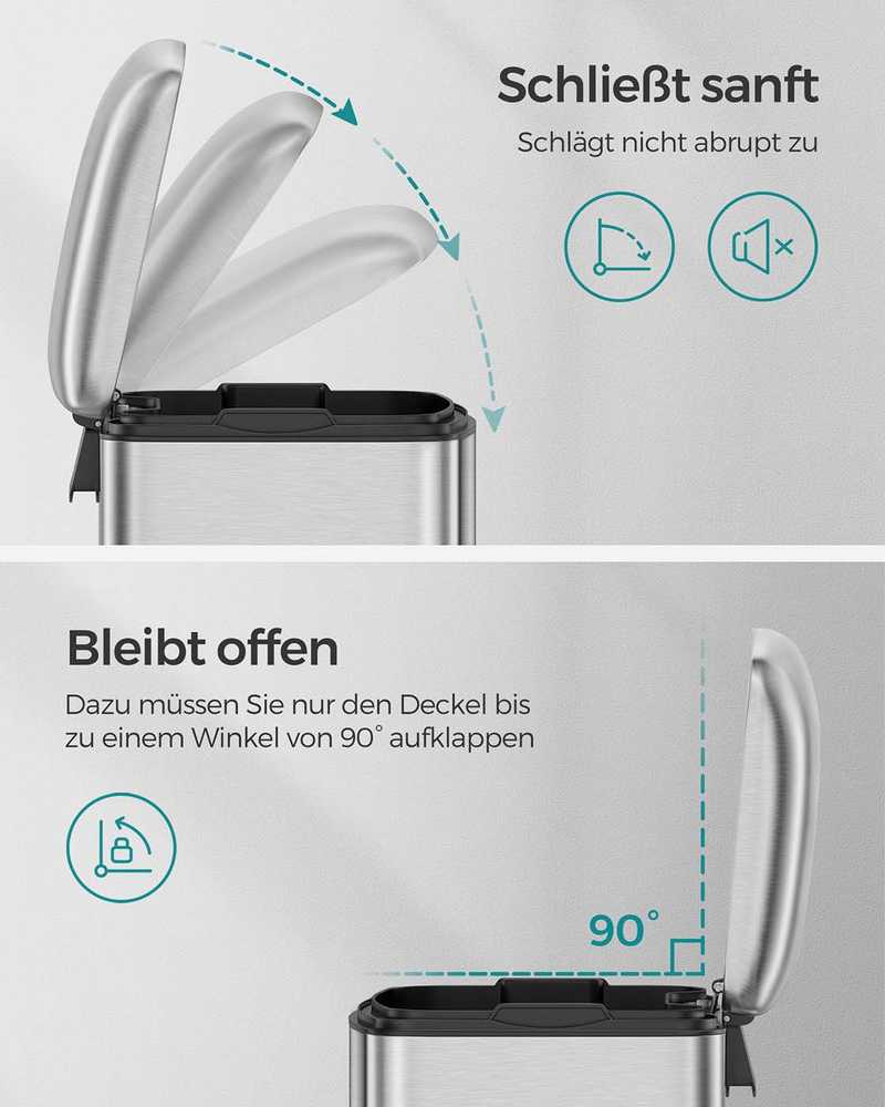 Songmics Šiukšliadėžė 30L nerūdijančio plieno