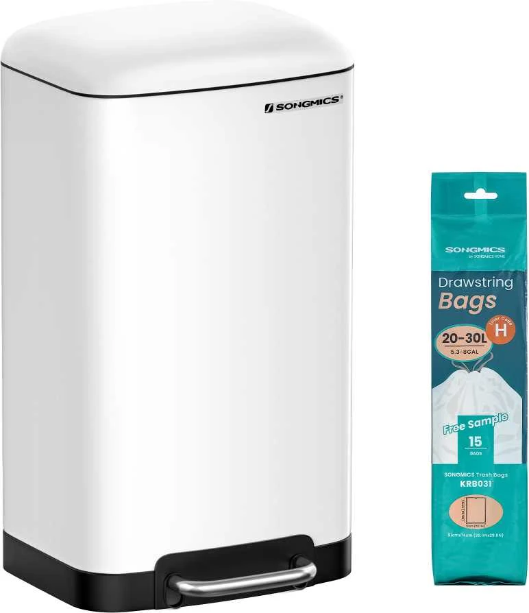 Songmics Atliekų dėžė 30 L balta