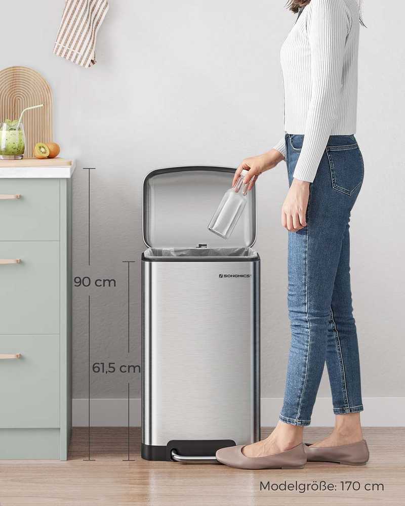 Songmics Šiukšliadėžė 30L nerūdijančio plieno