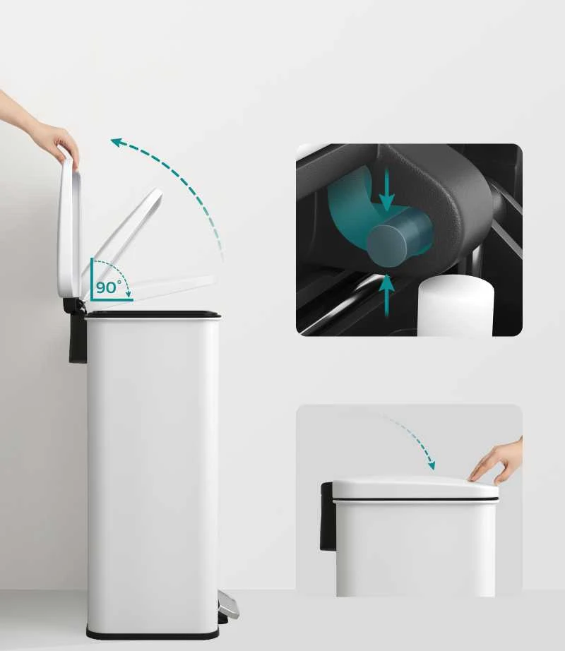 Songmics 40 litrų virtuvės atliekų dėžė su pedalais balta