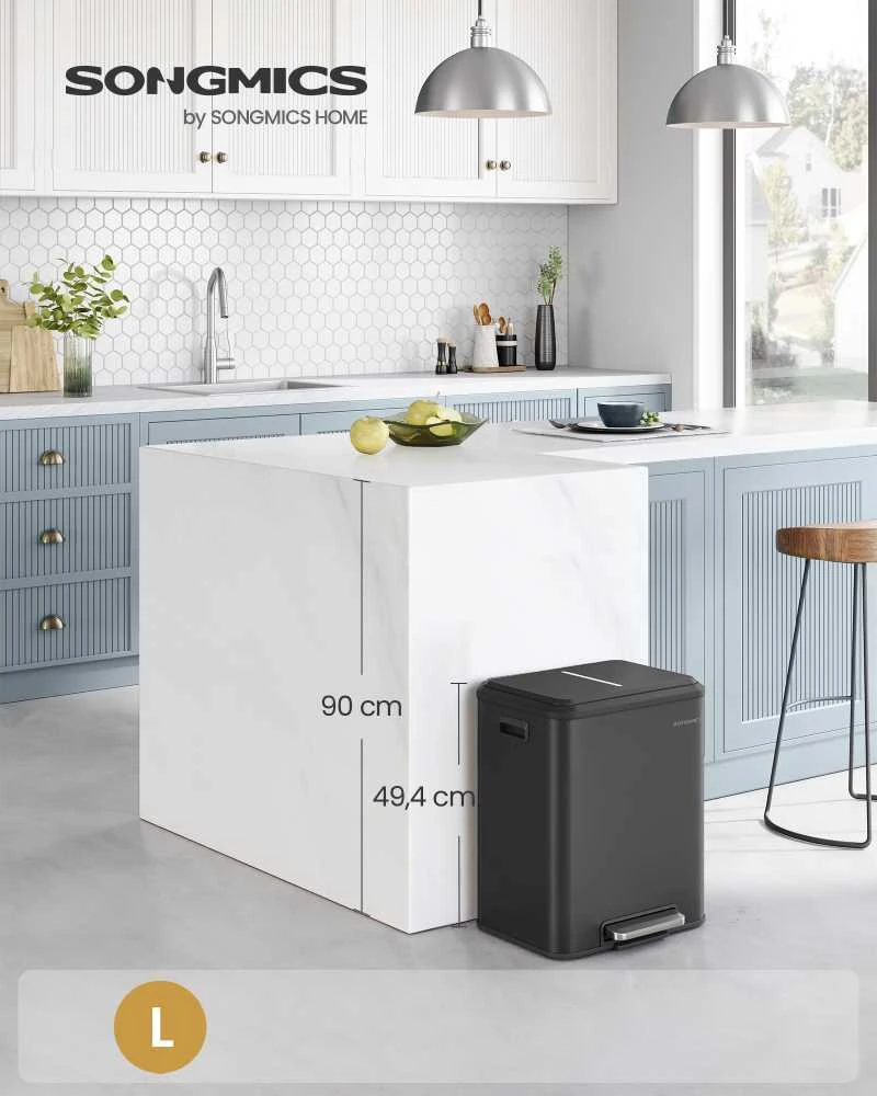 Songmics Atliekų rūšiavimo sistema 2 x 15 l rašalo juodos spalvos