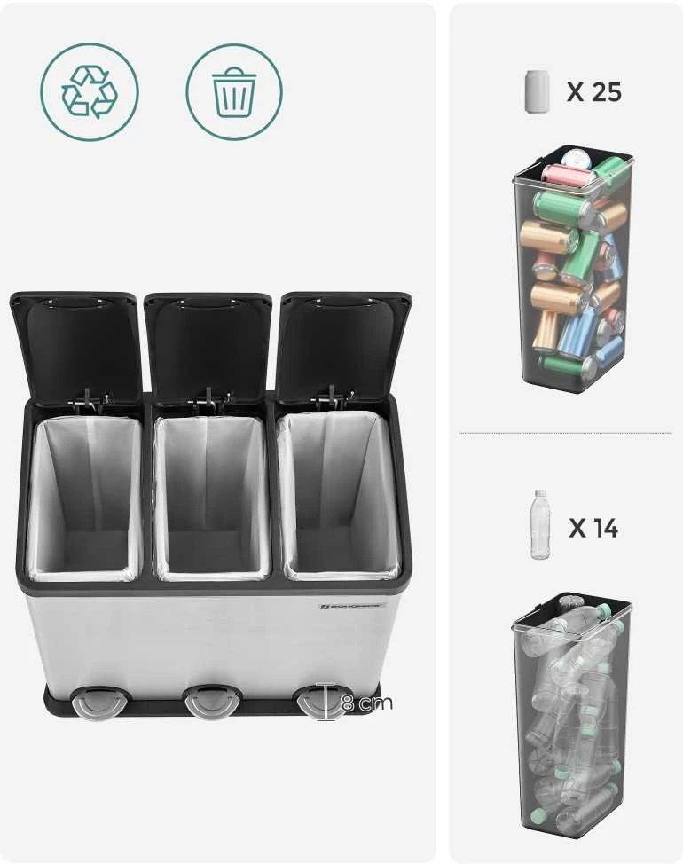 Songmics Atliekų separatorius 54 litrai (3 x 18 L)