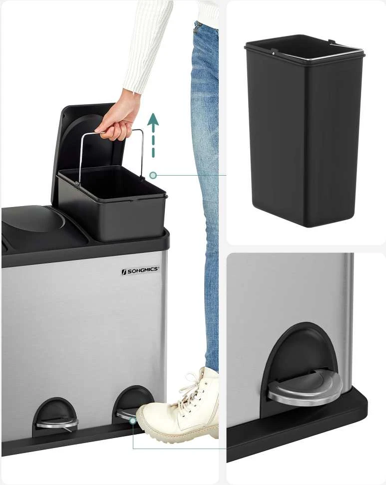 Songmics Atliekų separatorius 54 litrai (3 x 18 L)