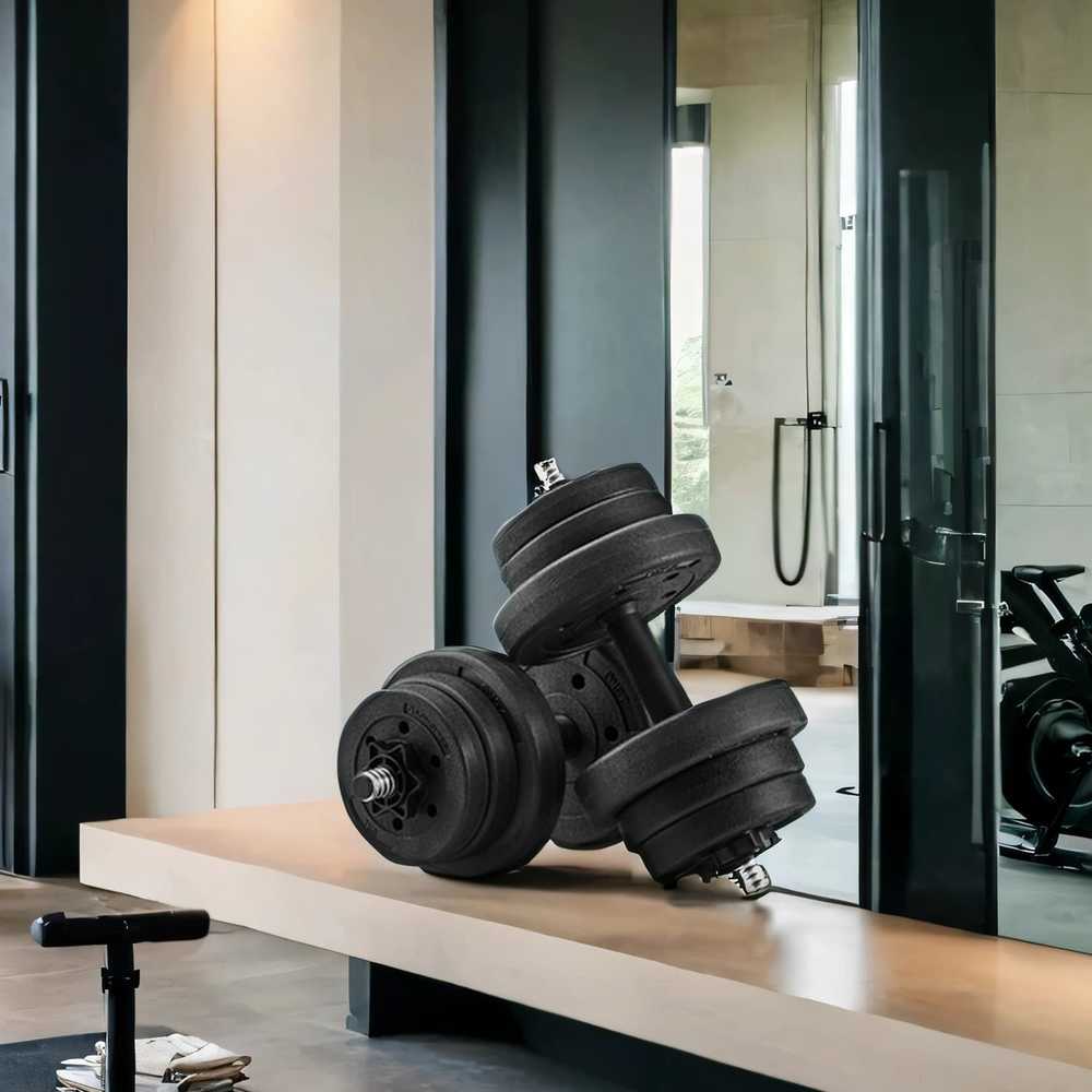 SONGMICS 2-in-1 hanteliai, hantelių rinkinys su jungiamuoju plieniniu vamzdžiu, 2 x 10 kg, juodos spalvos