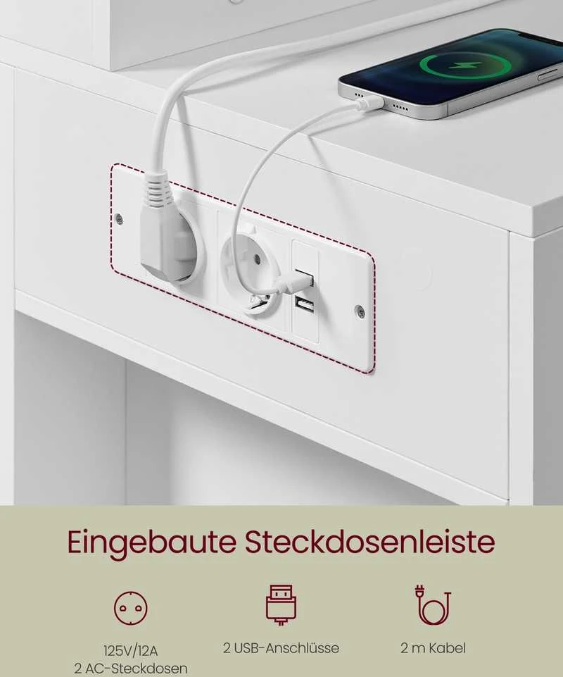 Songmics Vasagle Tualetinis staliukas su LED apšvietimu ir veidrodžiu debesų baltumo
