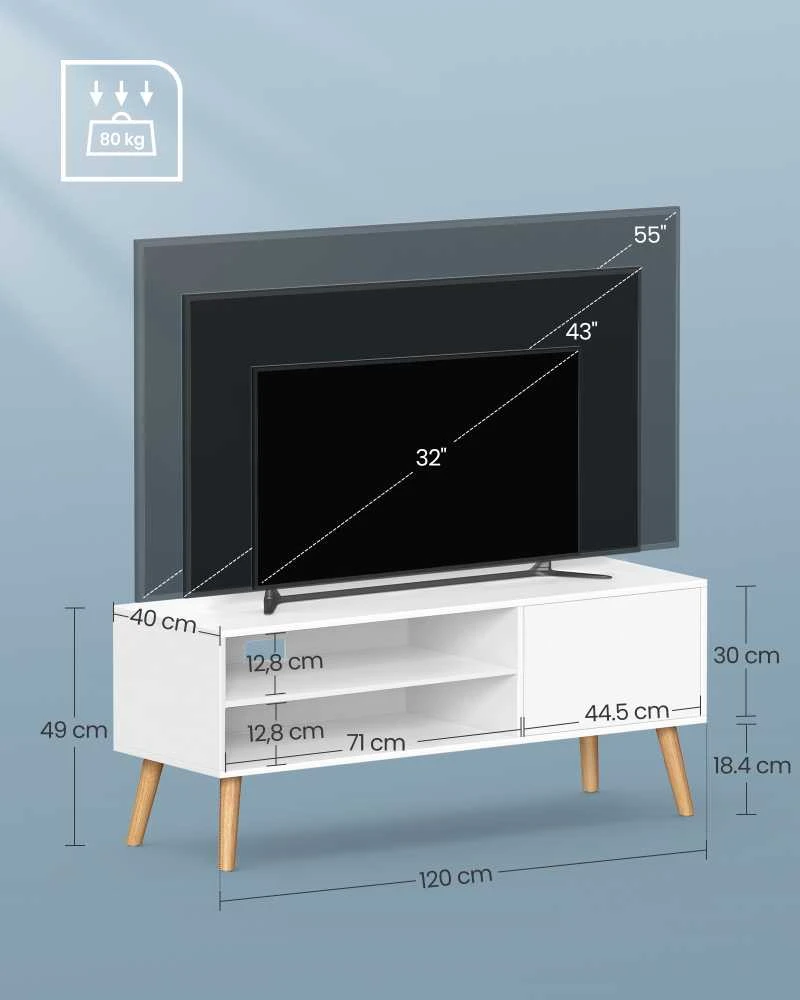 TV staliukas Songmics Vasagle TV spintelė su 1 durelėmis 40 x 120 x 49 cm balta