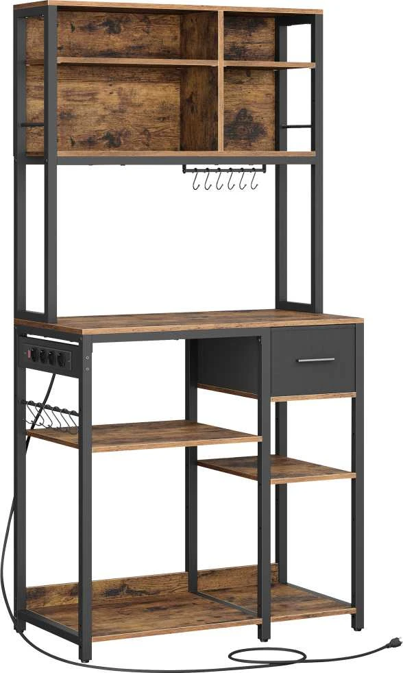 Vasagle Virtuvės lentyna su lizdais ir medžiaginiu stalčiumi 40 x 80 x 180,4 cm