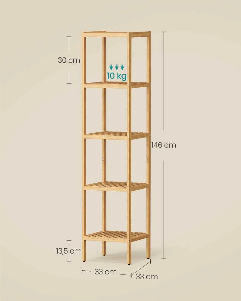 Songmics Bambukas 5 lentynos 33 x 33 x 146 cm siauras
