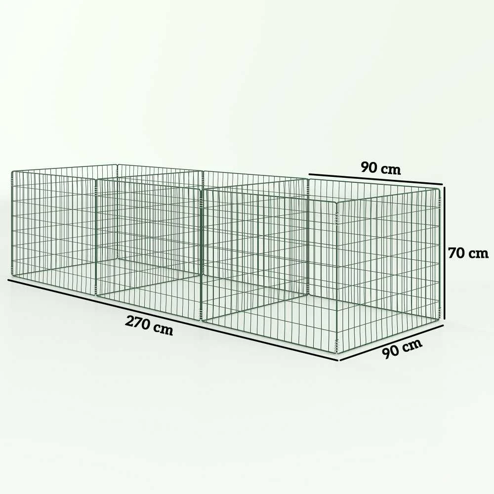 Outsunny kompostavimo dėžė, 1680 litrų, 270 x 90 x 70 cm, 3 dalių, greito kompostavimo įrenginys iš plieno, oro sąlygoms atsparus termokomposteris su atviro tinklelio dizainu, sodo kompostavimo dėžė, komposto dėžė sodui, virtuvei, balkonui