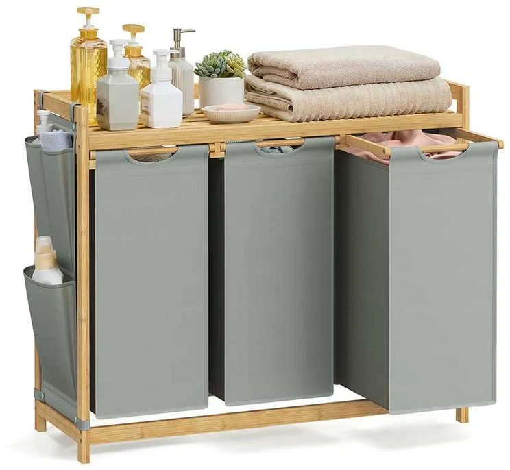 Songmics Skalbinių krepšelis 3 skyriai 3 x 50 L 94 x 33 x 78 cm pilka