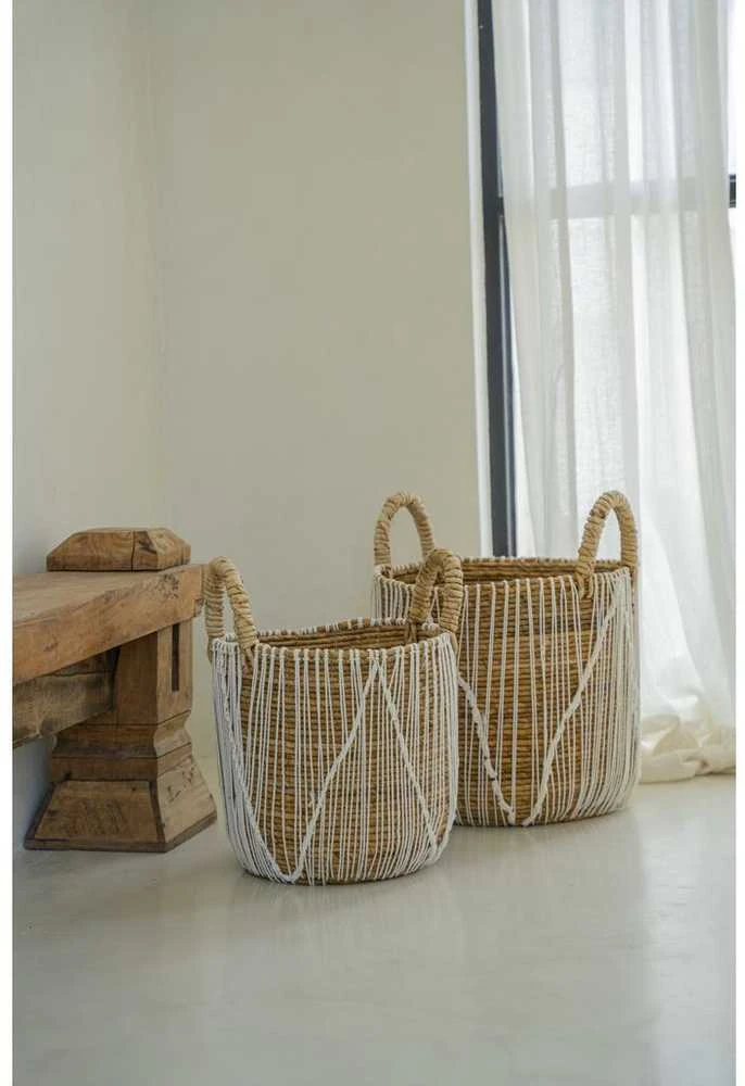 Bazaar Krepšys, Tiesi siūlai Makrame technika, 0,35x0,35x0,45 m, Jūros žolė