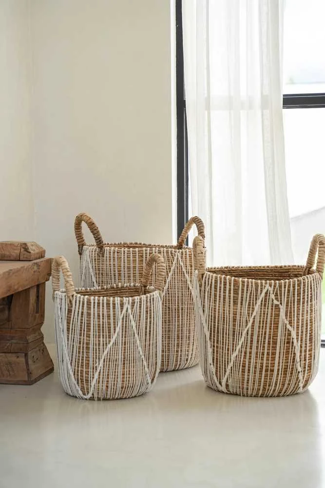 Bazaar Krepšys, Tiesi siūlai Makrame technika, 0,35x0,35x0,45 m, Jūros žolė