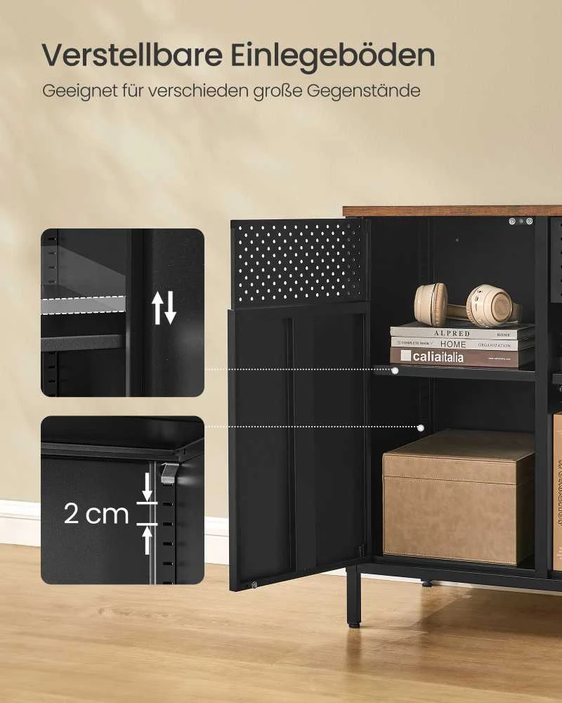 Songmics Dvigubų durelių sandėliavimo spintelė vintage ruda-matinė juoda
