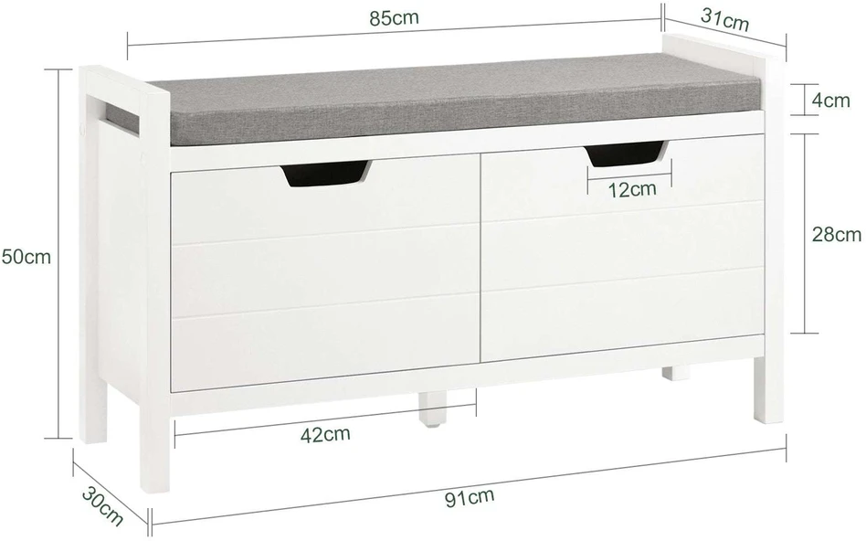 Laikymo suoliukas, SoBuy FSR63-II-W, 91x30x50 cm, baltas