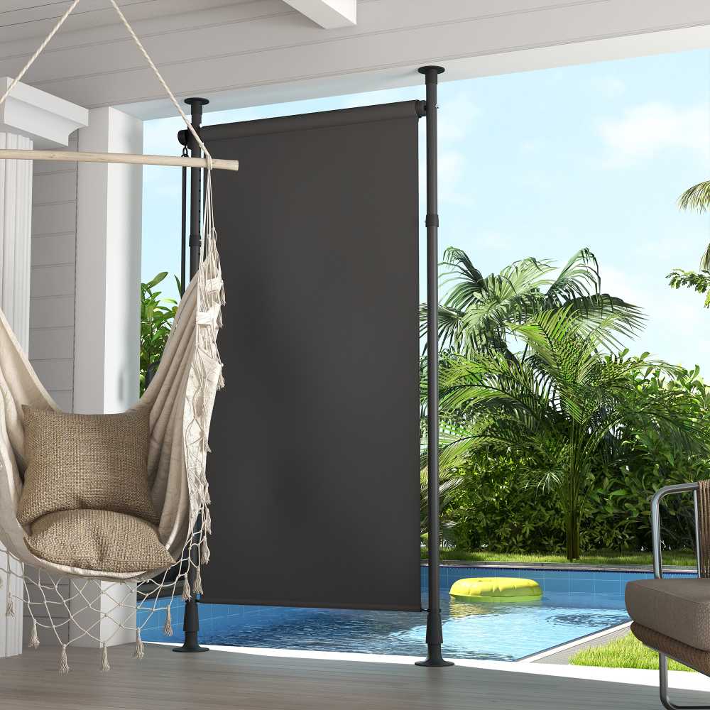 Outsunny vertikali markizė, apsauga nuo saulės, balkono užuolaida 120x220-310cm, atspari oro sąlygoms su alkūne, poliesteris, tamsiai pilka