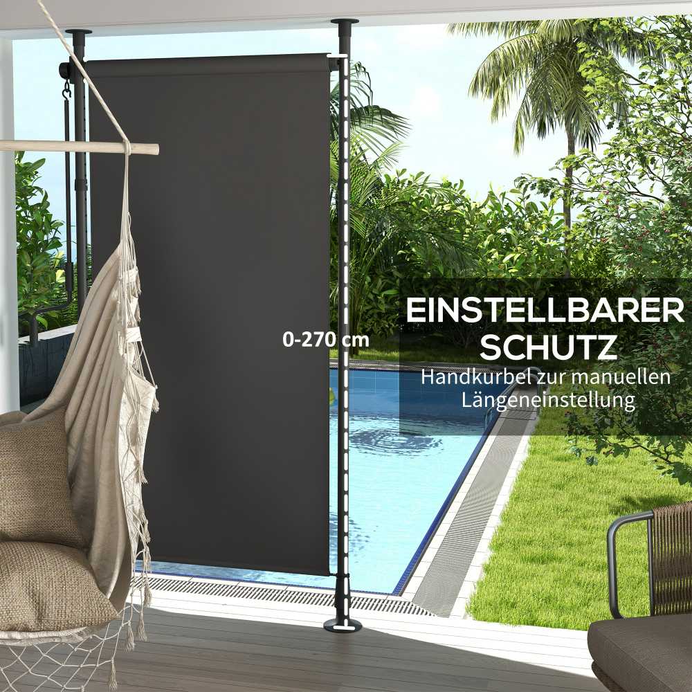 Outsunny vertikali markizė, apsauga nuo saulės, balkono užuolaida 120x220-310cm, atspari oro sąlygoms su alkūne, poliesteris, tamsiai pilka