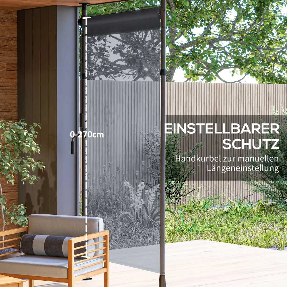 „Outsunny“ vertikali markizė su apsauga nuo saulės, balkono užuolaida 150 x 220–310 cm, balkono privatumo ekranas su rankena, atspari oro sąlygoms, poliesteris, tamsiai pilka
