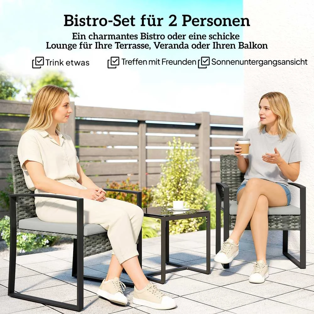 Lauko baldų komplektas Aosom Bistro komplektas, 3 dalių sodo baldų komplektas, 55x58x76 cm, šviesiai pilka, ratanas