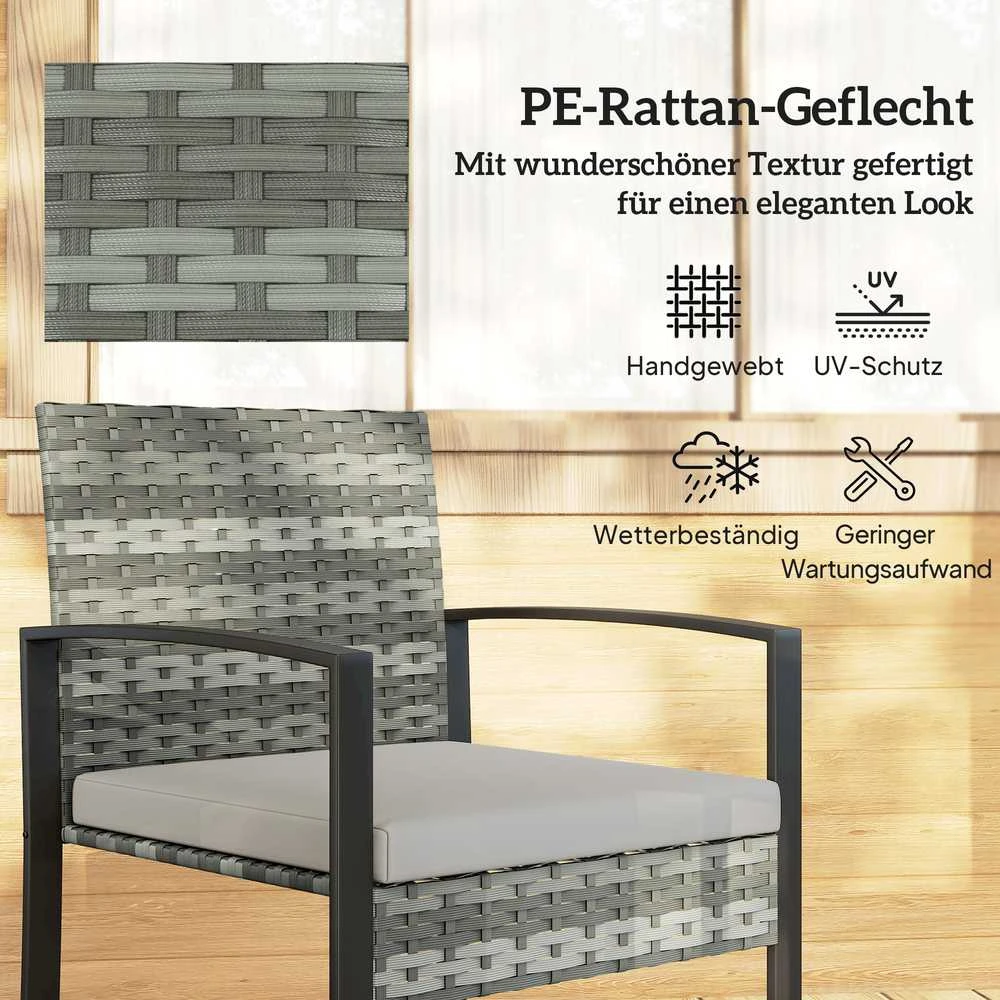 Lauko baldų komplektas Aosom Bistro komplektas, 3 dalių sodo baldų komplektas, 55x58x76 cm, šviesiai pilka, ratanas